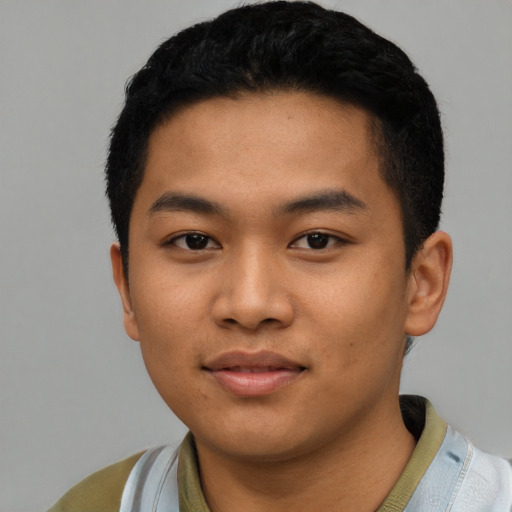 Neutral asian young-adult male with short  black hair and brown eyes