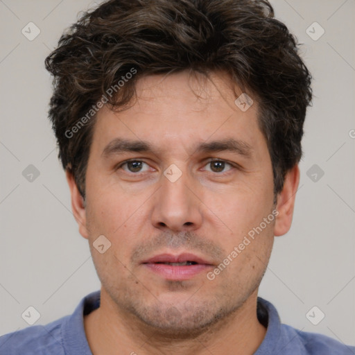 Neutral white adult male with short  brown hair and brown eyes