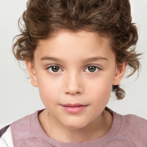 Neutral white child female with medium  brown hair and brown eyes