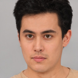 Neutral latino young-adult male with short  brown hair and brown eyes