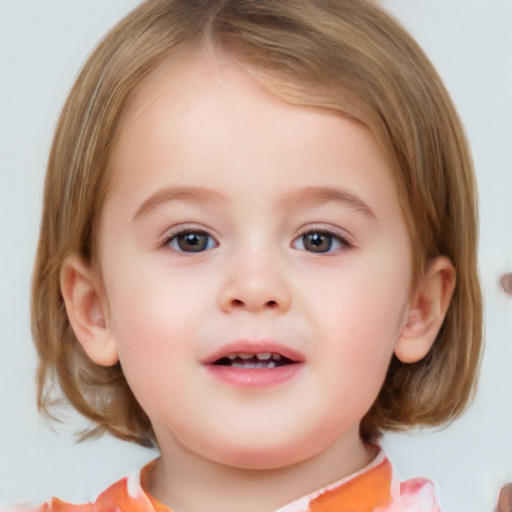 Neutral white child female with medium  brown hair and brown eyes