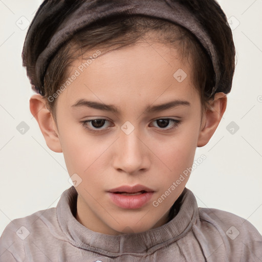 Neutral white child female with short  brown hair and brown eyes