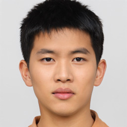 Neutral asian young-adult male with short  brown hair and brown eyes