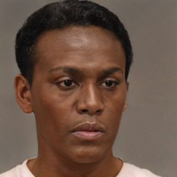 Neutral black young-adult male with short  brown hair and brown eyes