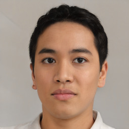 Neutral asian young-adult male with short  black hair and brown eyes