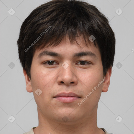 Neutral asian young-adult male with short  brown hair and brown eyes