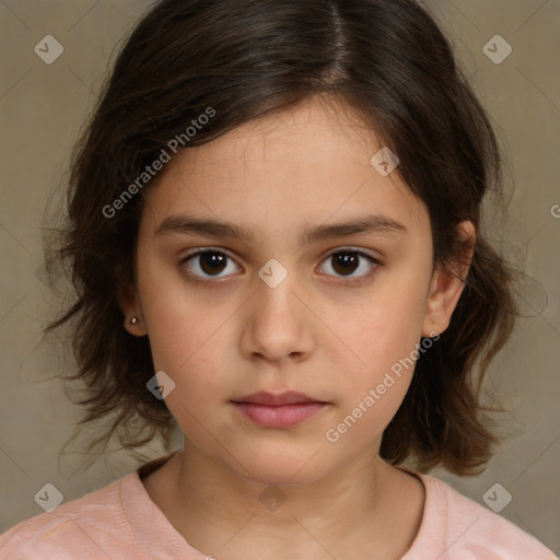 Neutral white child female with medium  brown hair and brown eyes