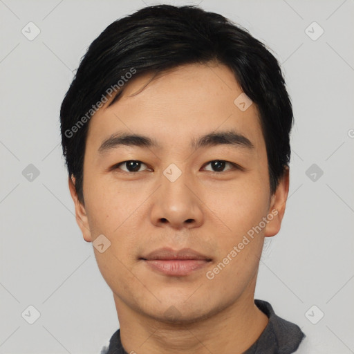 Neutral asian young-adult male with short  black hair and brown eyes