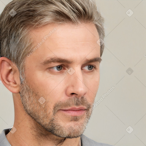 Neutral white adult male with short  brown hair and brown eyes