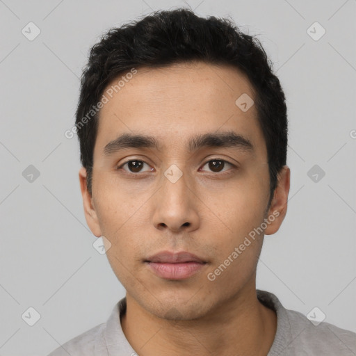 Neutral asian young-adult male with short  black hair and brown eyes