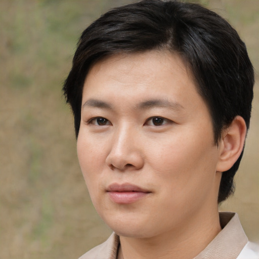 Neutral asian young-adult female with short  black hair and brown eyes