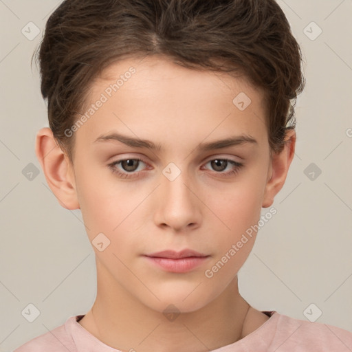 Neutral white child female with short  brown hair and brown eyes