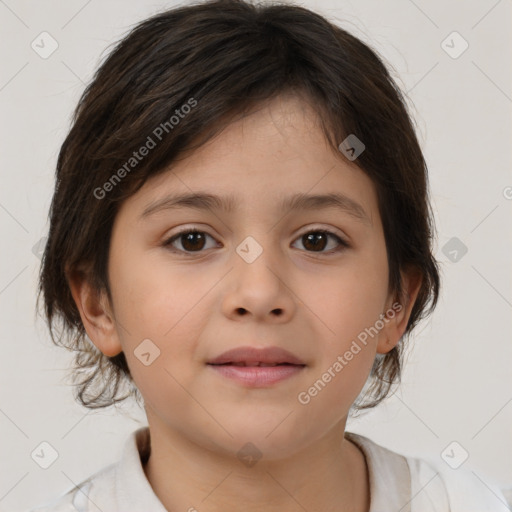 Neutral white child female with medium  brown hair and brown eyes