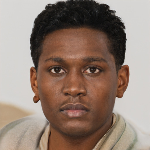 Neutral black young-adult male with short  brown hair and brown eyes
