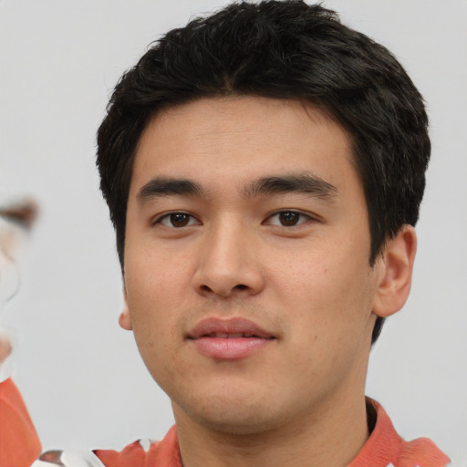 Neutral asian young-adult male with short  black hair and brown eyes