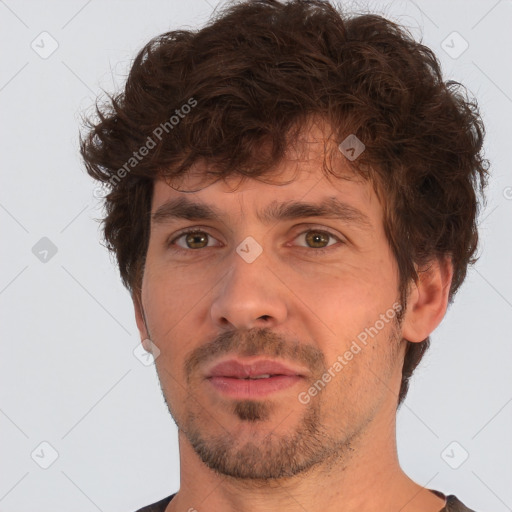 Neutral white adult male with short  brown hair and brown eyes