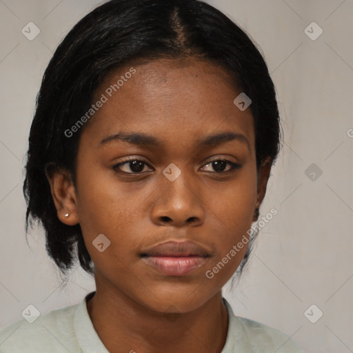 Neutral black young-adult female with medium  black hair and brown eyes