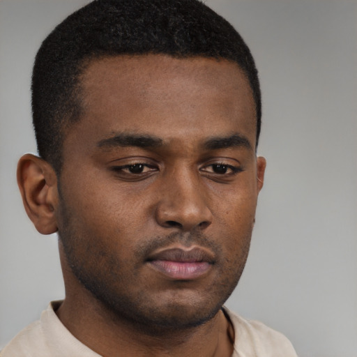Neutral latino young-adult male with short  brown hair and brown eyes