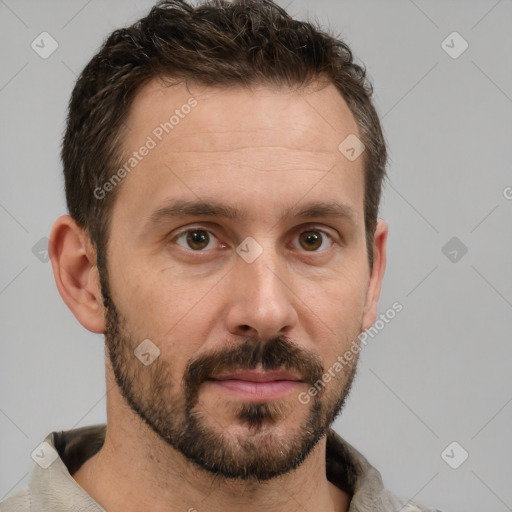 Neutral white adult male with short  brown hair and brown eyes