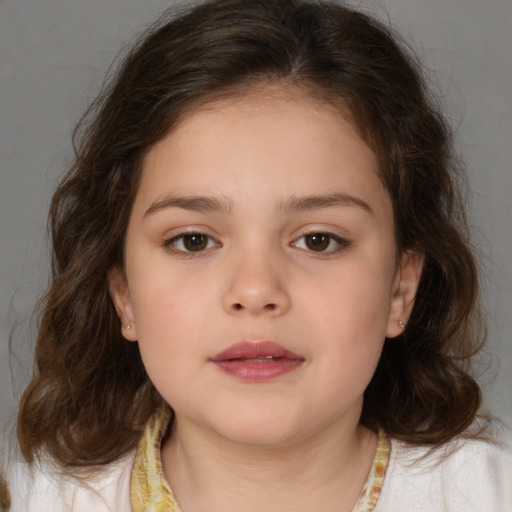 Neutral white child female with medium  brown hair and brown eyes