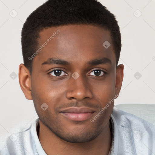 Neutral black young-adult male with short  brown hair and brown eyes