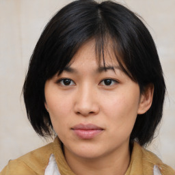 Neutral asian young-adult female with medium  brown hair and brown eyes