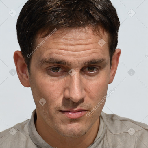 Neutral white adult male with short  brown hair and brown eyes