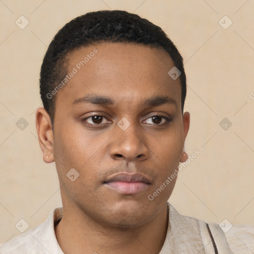 Neutral black young-adult male with short  brown hair and brown eyes
