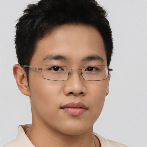 Neutral asian young-adult male with short  brown hair and brown eyes