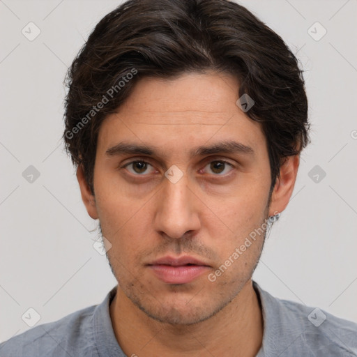 Neutral white adult male with short  brown hair and brown eyes