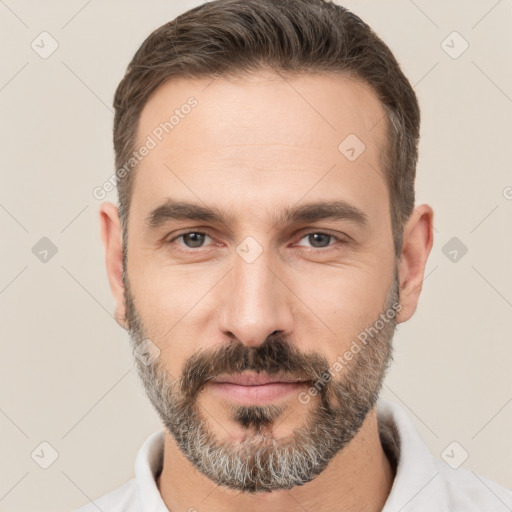 Neutral white adult male with short  brown hair and brown eyes