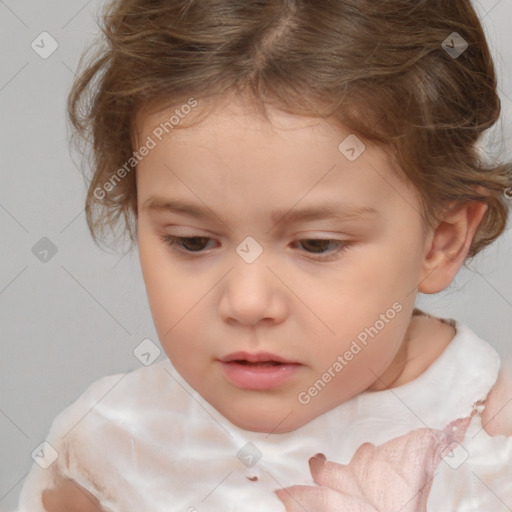 Neutral white child female with medium  brown hair and brown eyes