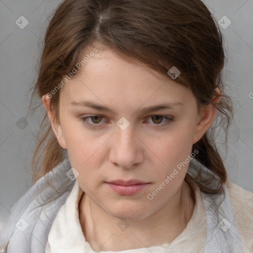 Neutral white child female with medium  brown hair and brown eyes