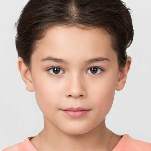 Neutral white child female with short  brown hair and brown eyes