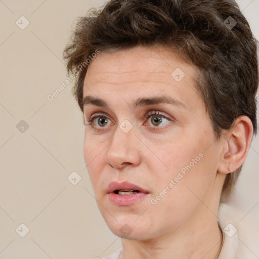 Neutral white adult male with short  brown hair and brown eyes