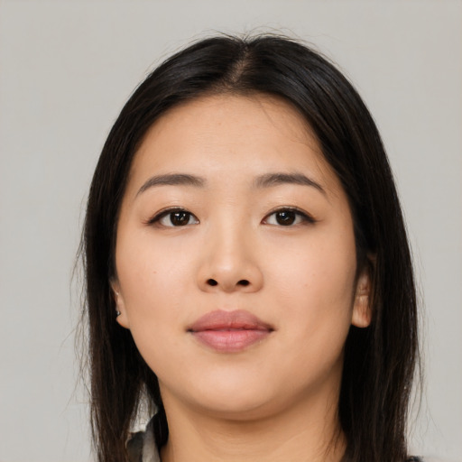 Neutral asian young-adult female with long  black hair and brown eyes