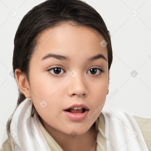 Neutral white child female with medium  brown hair and brown eyes