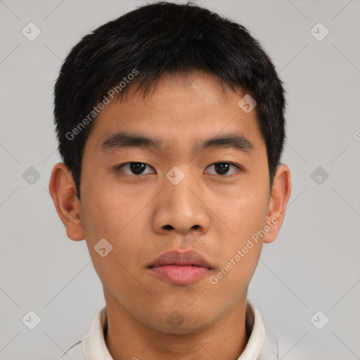 Neutral asian young-adult male with short  brown hair and brown eyes