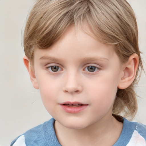 Neutral white child female with medium  brown hair and grey eyes