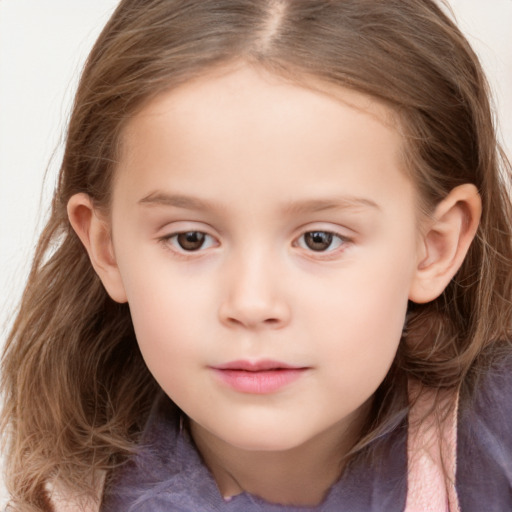 Neutral white child female with medium  brown hair and grey eyes