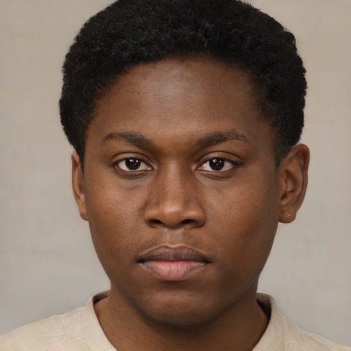Neutral black young-adult male with short  brown hair and brown eyes