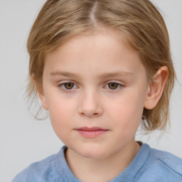 Neutral white child female with medium  brown hair and grey eyes