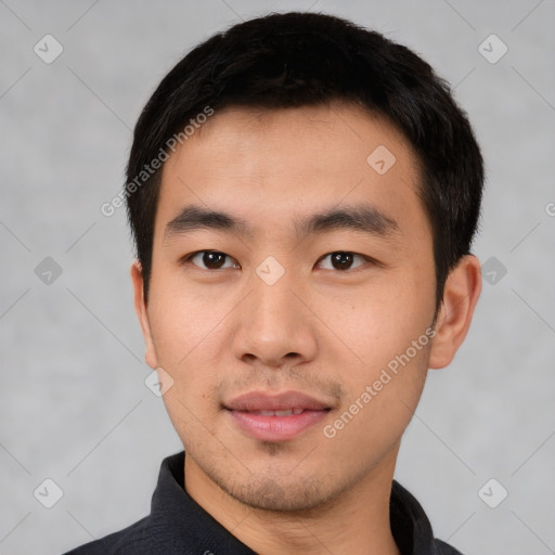 Neutral asian young-adult male with short  black hair and brown eyes