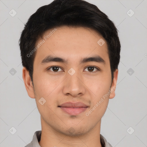 Neutral asian young-adult male with short  black hair and brown eyes