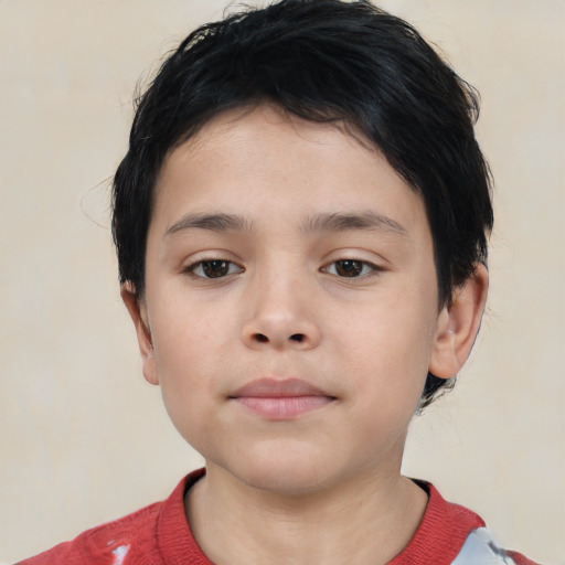 Neutral asian child male with short  brown hair and brown eyes