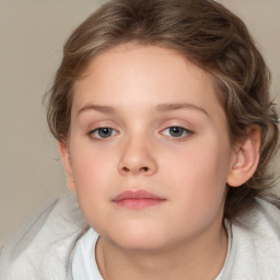 Neutral white child female with medium  brown hair and blue eyes