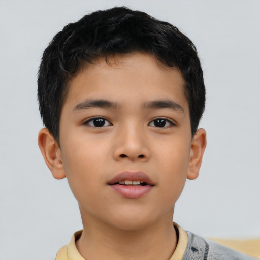 Neutral asian child male with short  brown hair and brown eyes