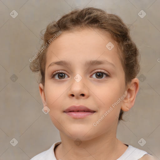 Neutral white child female with short  brown hair and brown eyes