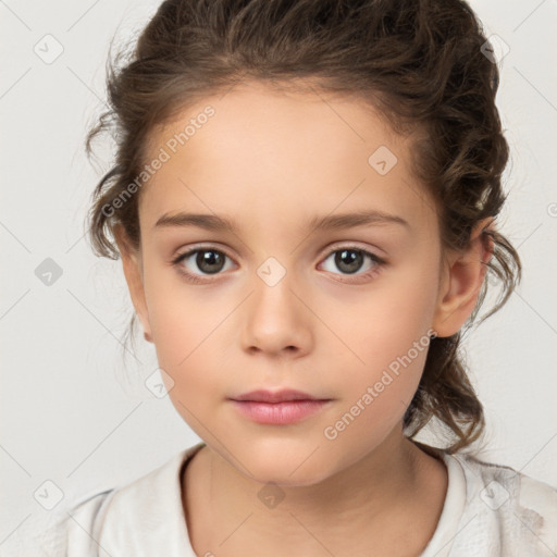 Neutral white child female with medium  brown hair and brown eyes