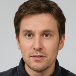 Neutral white adult male with short  brown hair and brown eyes